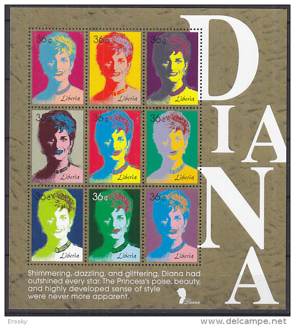 C0022 - LIBERIA Yv N°1586/1621 + BF 168/179 ** LADY DIANA IN FOLDER