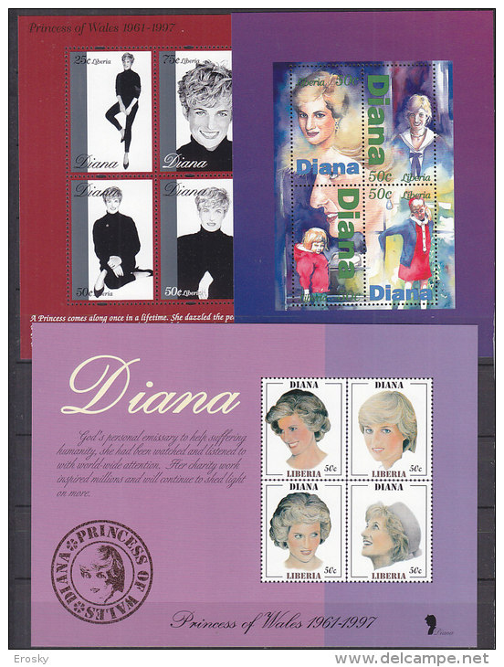 C0022 - LIBERIA Yv N°1586/1621 + BF 168/179 ** LADY DIANA IN FOLDER