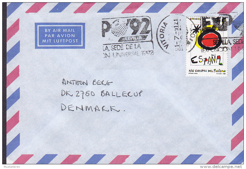 Spain Airmail Par Avion Luftpost VITORIA Slogan 1991 Cover Letra To BALLERUP Denmark - Briefe U. Dokumente