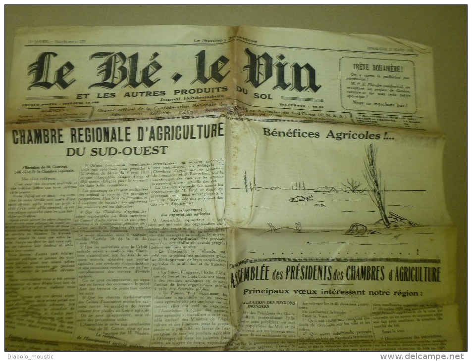 1930 LE BLE, LE VIN Journal Peu Connu...dont Texte En Occitan "Lé Cadéttou Dé Bordo Nobo" : - Other & Unclassified