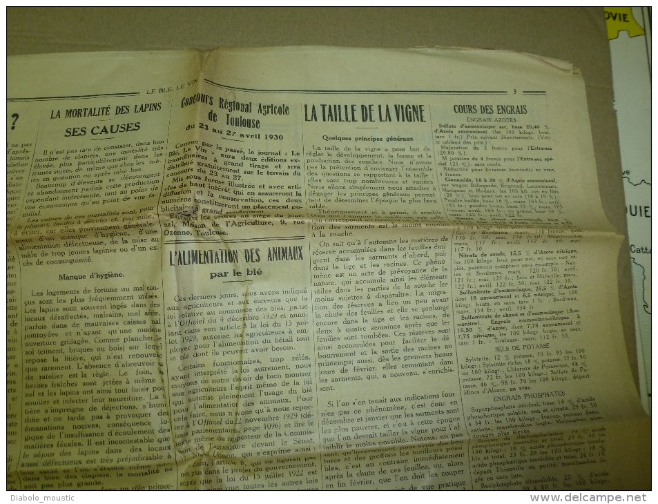 1930 LE BLE, LE VIN journal peu connu...dont texte en occitan "Lé cadéttou dé bordo nobo" :