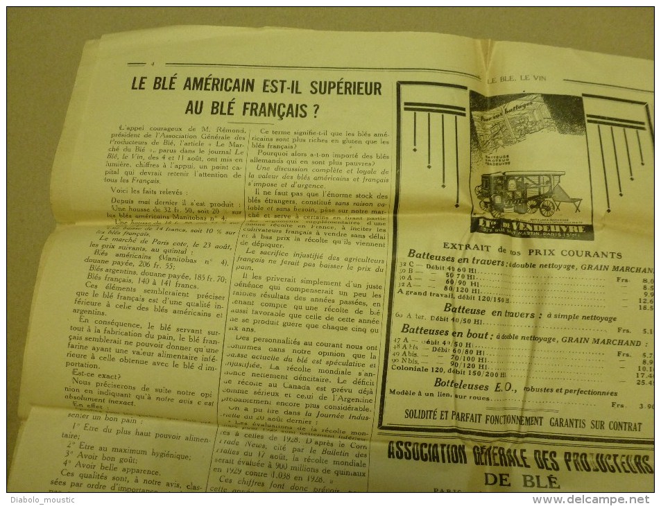 1930 LE BLE, LE VIN journal peu connu...dont texte en occitan "Lé cadéttou dé bordo nobo" :