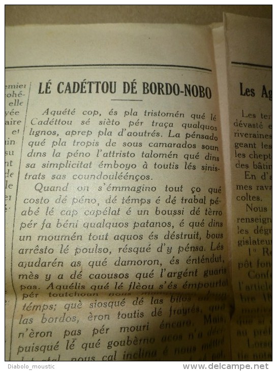 1930 LE BLE, LE VIN journal peu connu...dont texte en occitan "Lé cadéttou dé bordo nobo" :