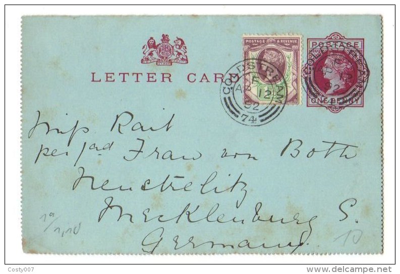 Great Britain 1892 Postal History Rare Postcard Letter Card Mecklenburg Germany D.151 - Unclassified