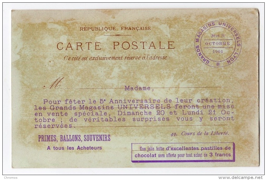 Carte Postales Utilisé Comme Chromo Pour Grands Magasins Universels, Lyon, Transvaal, Afrique Sauvage - Autres & Non Classés