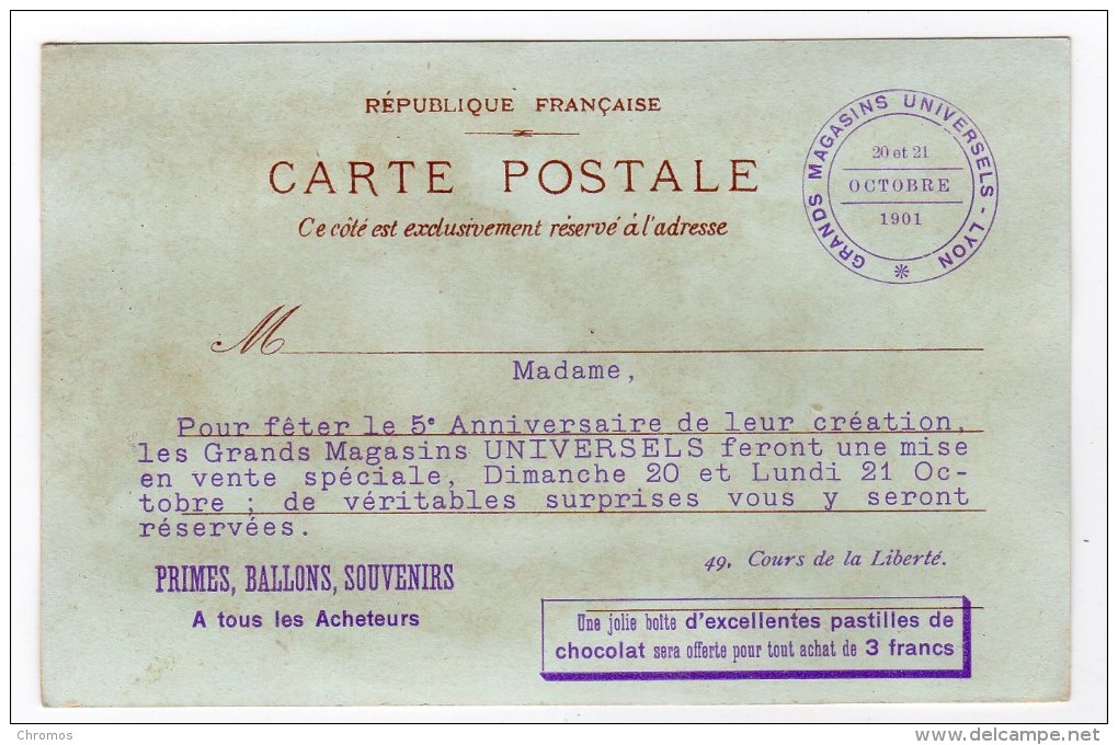 Carte Postales Utilisé Comme Chromo Pour Grands Magasins Universels, Lyon, Transvaal, Afrique Sauvage - Autres & Non Classés