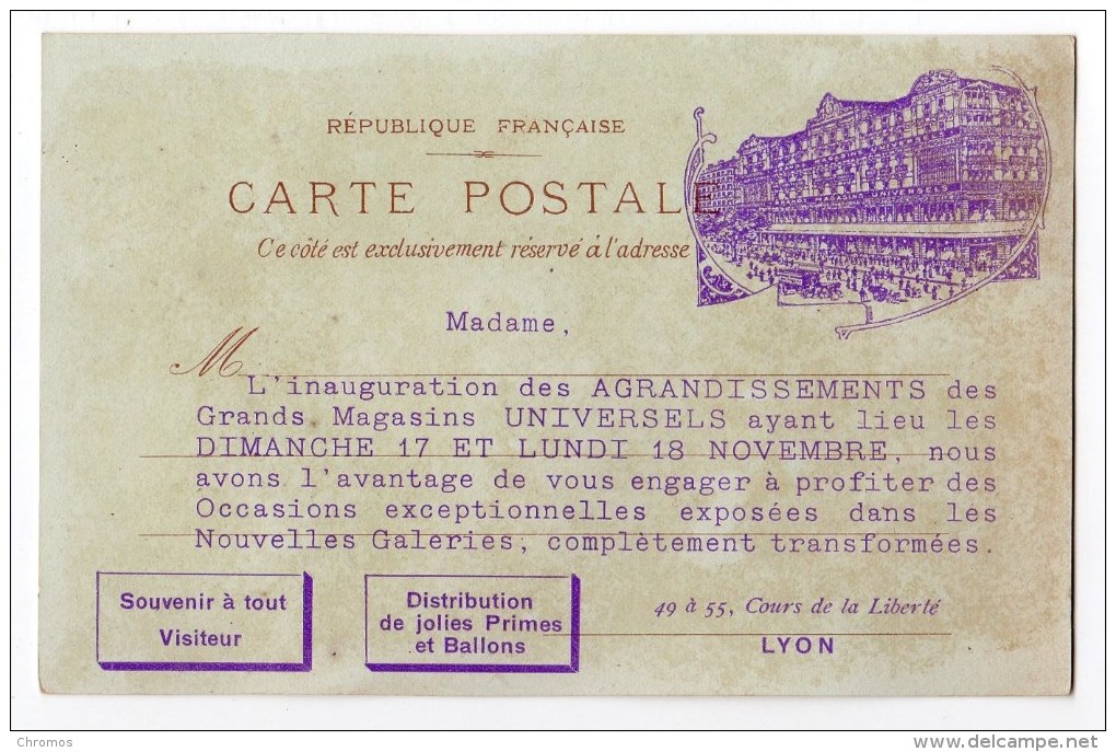 Carte Postales Utilisé Comme Chromo Pour Grands Magasins Universels, Lyon, Transvaal, Afrique Sauvage - Autres & Non Classés