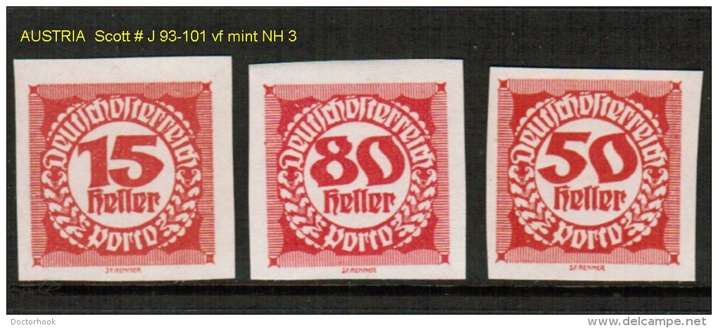 AUSTRIA   Scott  # J 93-101** VF MINT NH - Impuestos