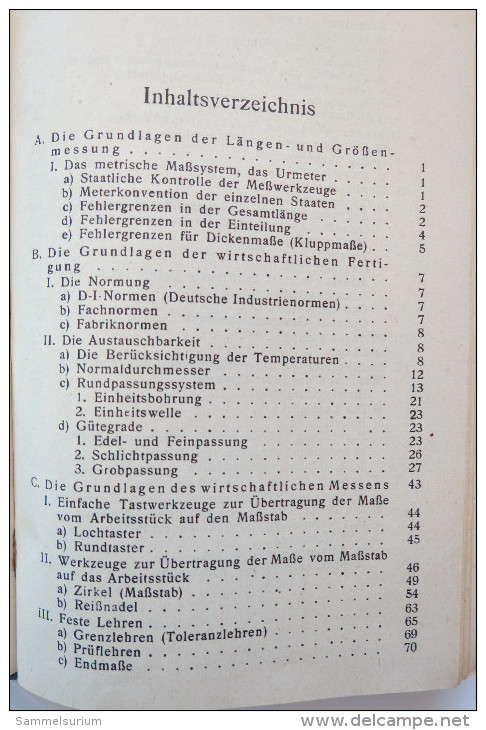 "Meßwerkzeuge Und Werkstattmessungen" Deutsche Werkmeister-Bücherei Von 1930 - Technical