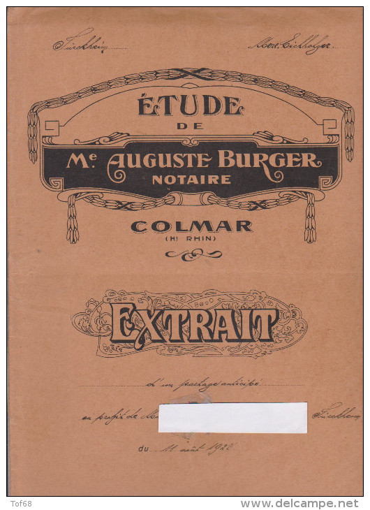 Acte De Vente 1927 Notaire Burger Colmar - Manuscrits