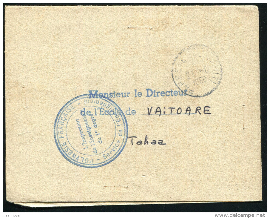 POLYNÉSIE - PAPEETE ILE TAHITI LE 27/8/1960 SUR COURRIER ADMINISTRATIF DE L´ENSEIGNEMENT - TB - Lettres & Documents