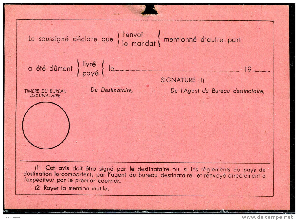 POLYNÉSIE - N° 9 / AVIS DE RECEPTION DE LR DE PAPEETE LE 17/9/1960 - TB - Briefe U. Dokumente