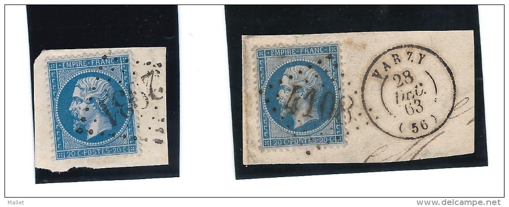 Lot 2 Timbres Napoléon III 20c Bleu, Avec Beaux Cachets à Date + Losange Gros Chiffres - Autres & Non Classés