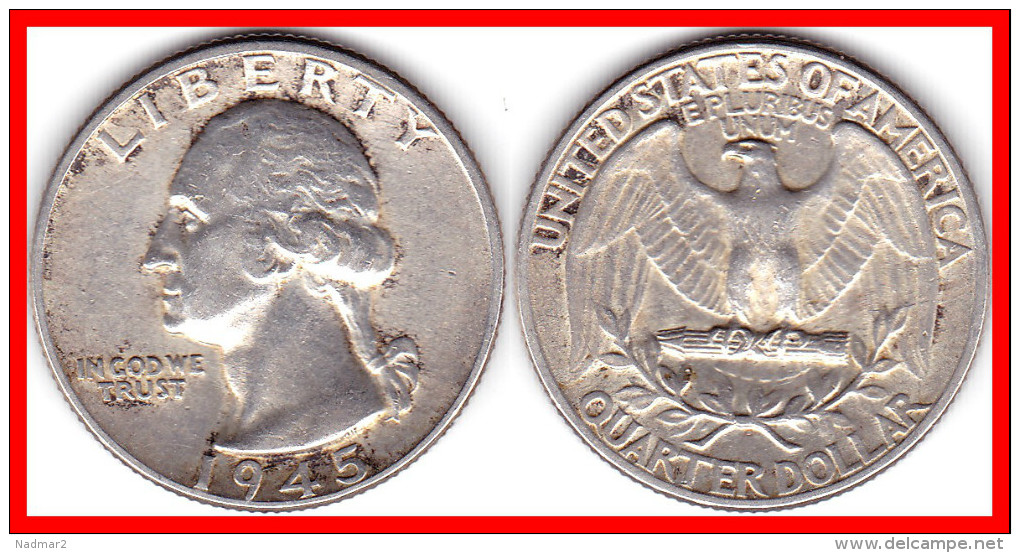 Quarter Dollar 1945 Washington Silver Argent 900 °/°° 6,25 G No Mint Mark TTB - 1932-1998: Washington