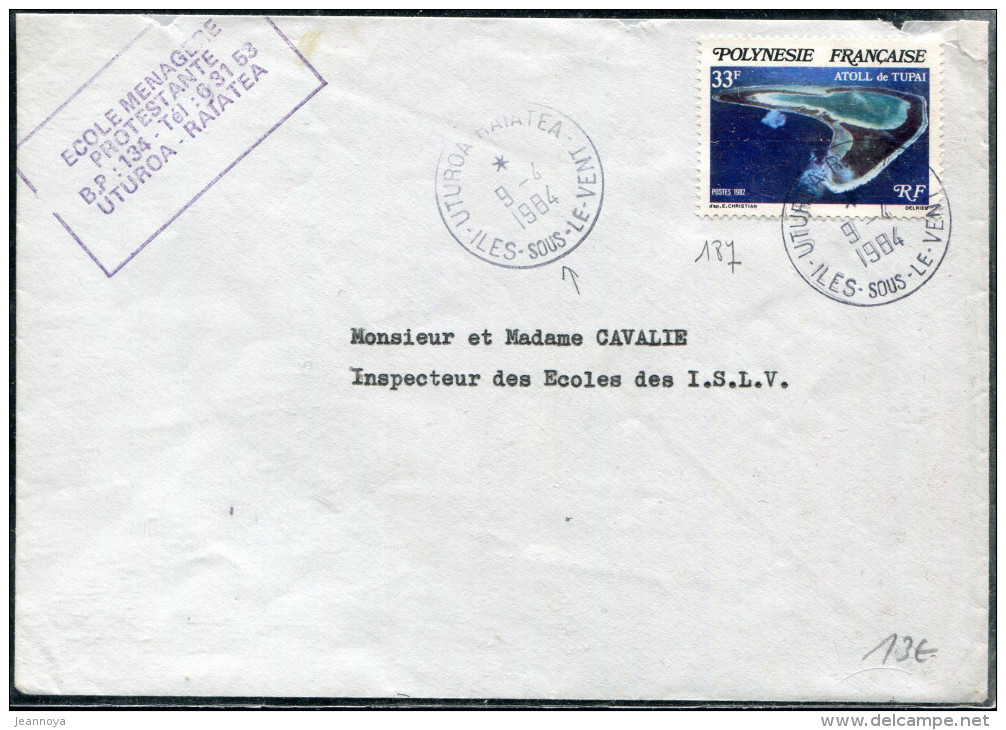 POLYNÉSIE - N° 187 / LETTRE D'UTUROA RAIATEA LE 9/4/1984 - TB - Lettres & Documents