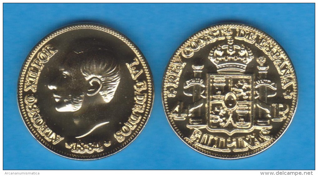 ESPAÑA / ALFONSO XII  FILIPINAS (MANILA)  4 PESOS  1.884  ORO  KM#151  SC/UNC  T-DL-10.936 COPY  Esp. - Provincial Currencies