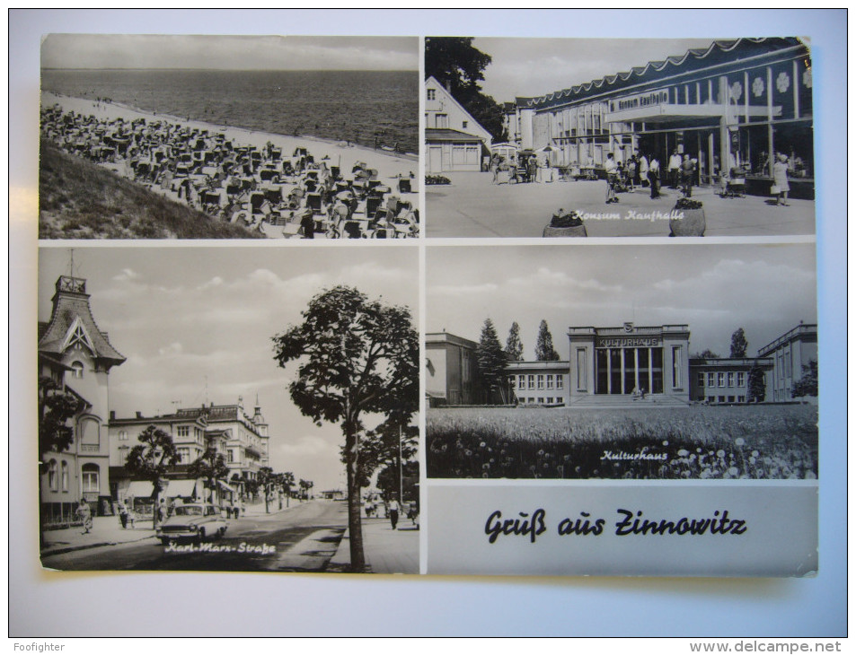 Germany: Zinnowitz - Strand, Konsum Kaufhalle, Karl-Marx-Straße Und Wartburg Auto, Kulturhaus - 1977 Used - Zinnowitz