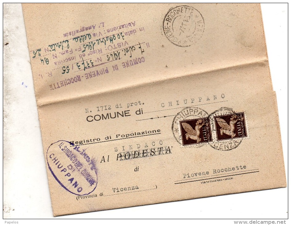 1945  LETTERA CON ANNULLO CHIUPPANO VICENZA - Correo Aéreo