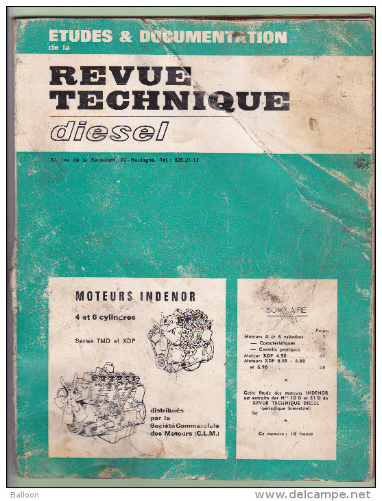 Revue Technique DIESEL - 1969 - Moteurs INDENOR 4 Et 6 Cylindres Séries TMD Et XPD - Auto/Moto