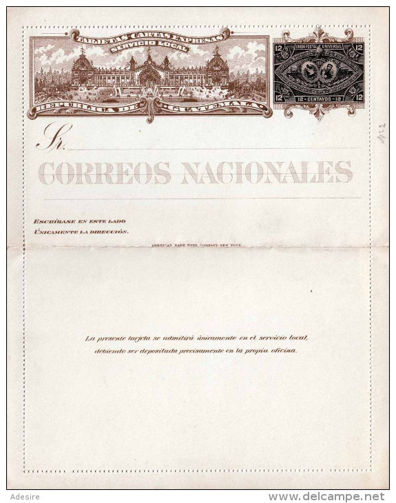 GUATEMALA 1897 - 12 Centavos Ganzsache ** Auf Kartenbrief, 12 Centavos Sehr Selten - Guatemala