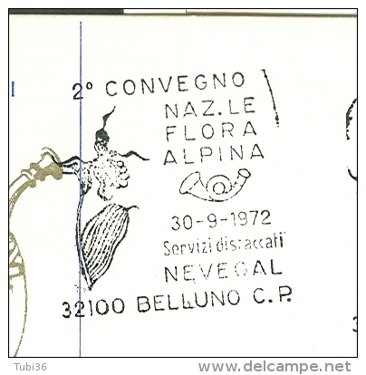 CONVEGNO NAZIONALE FLORA ALPINA, NEVEGAL, BELLUNO, 1972, ANNULLO SPECIALE FIGURATO SU CARTOLINA, - Vegetazione