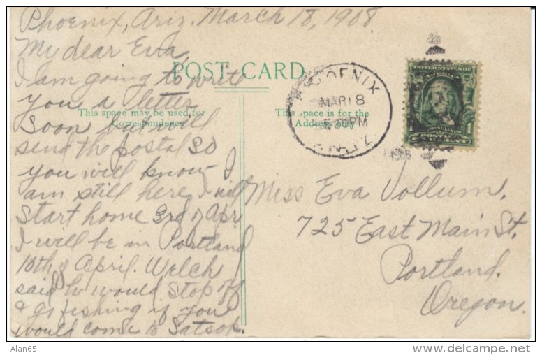 Phoenix Arizona, Hole In The Rock, Territorial Cancel Postmark, C1900s Vintage Postcard - Phoenix