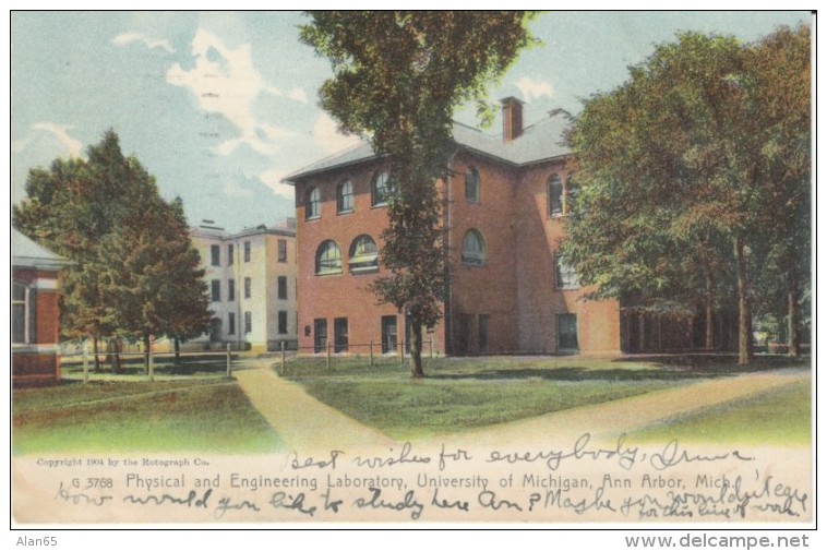 Ann Arbor Michigan, University Of Michigan Physical &amp; Engineering Lab, Campus Building, C1900s Vintage Postcard - Ann Arbor