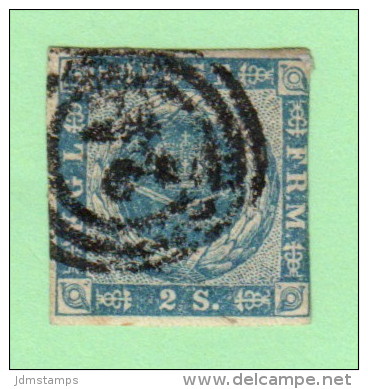 DEN SC #3  1855 Royal Emblems  3 Margins  "21"?  (Friedrichstad) In Concentric Circles, CV $60.00 - Used Stamps