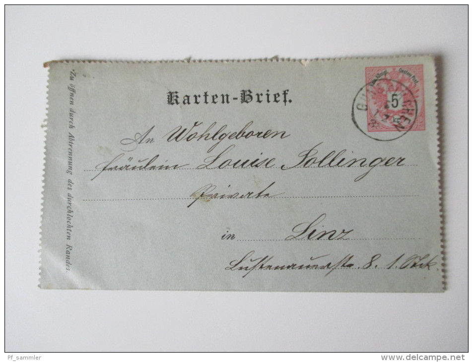 Österreich Kartenbrief Doppeladler 1888 Stempel: Gunskirchen (Klein 15 Punkte) Gesendet Nach Linz - Andere & Zonder Classificatie