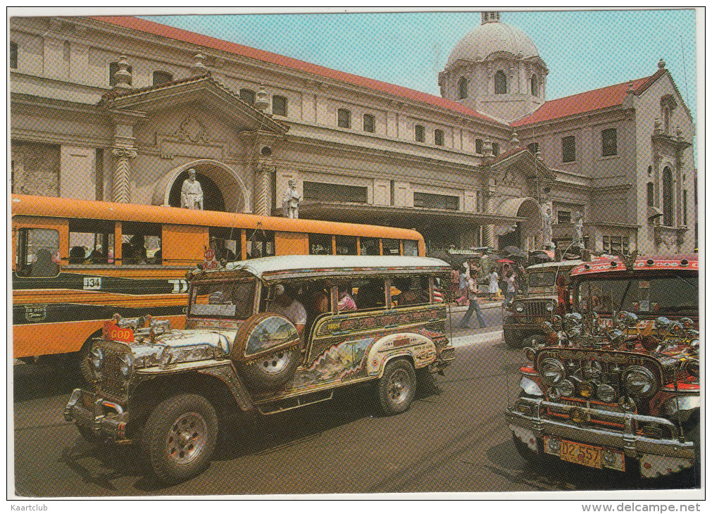 Philippines: JEEP JEEPNEYS - Quiapo Cathedral , AUTOBUS/COACH ( & Red Metermark P=02.00 - Pilipina's Postage) - Vrachtwagens En LGV