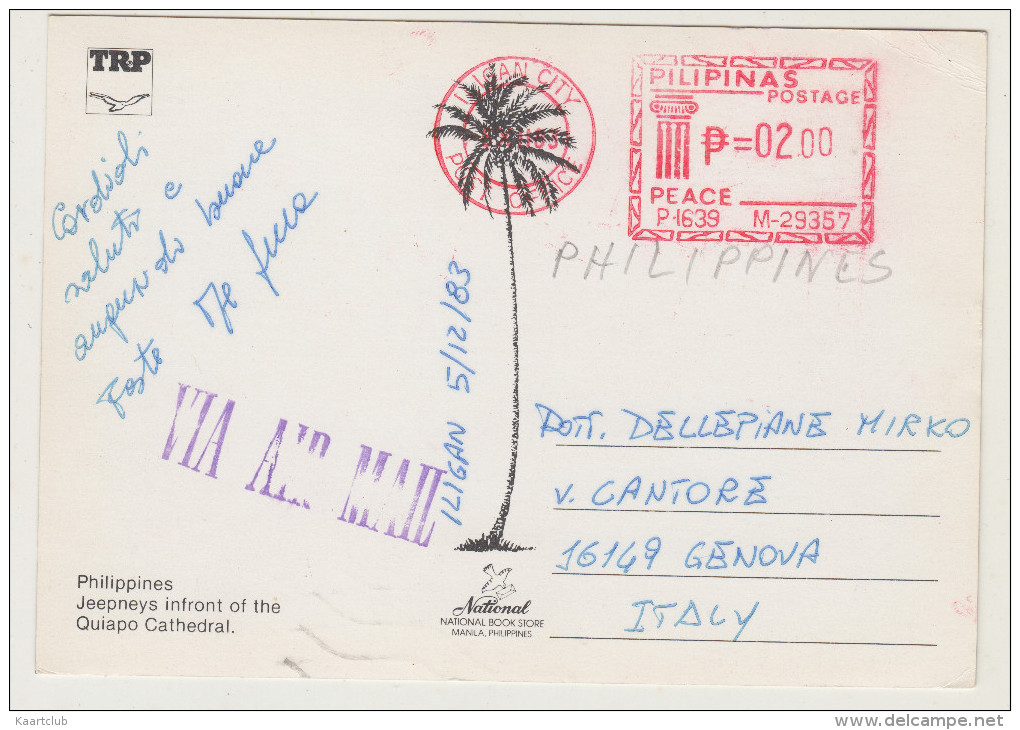 Philippines: JEEP JEEPNEYS - Quiapo Cathedral , AUTOBUS/COACH ( & Red Metermark P=02.00 - Pilipina's Postage) - Vrachtwagens En LGV