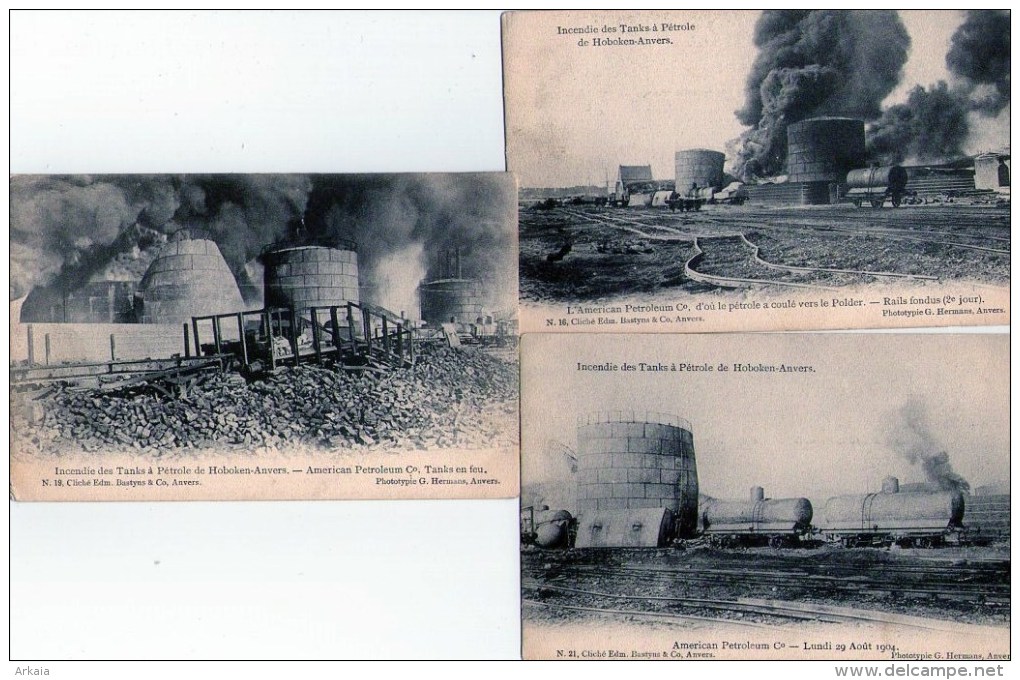 Anvers : 5 Cpa :Incendie Des Tanks à Pétrole (1904) - Antwerpen