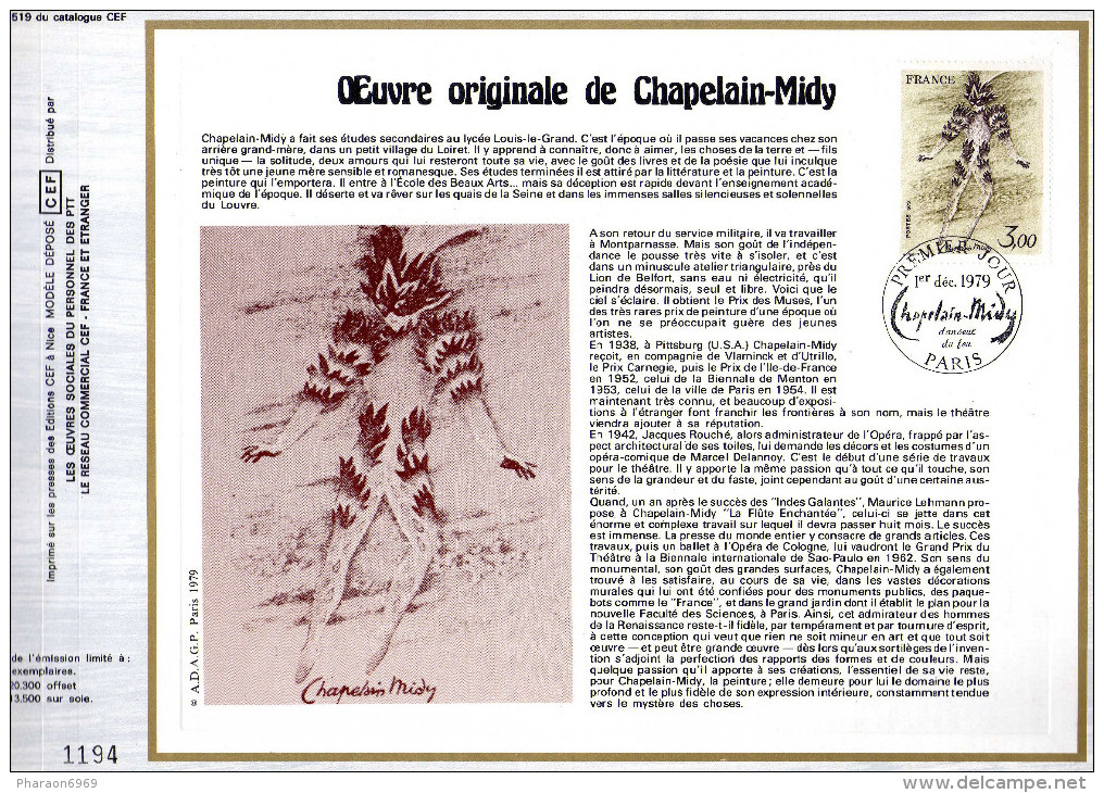Feuillet Tirage Limité CEF 519 Peintre Chapelain-Midy - Lettres & Documents
