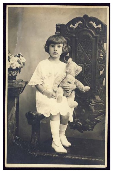 BABY  KITTLE GIRL  WITH   TEDDY BEAR - Photographs