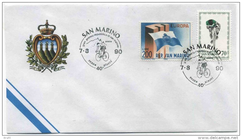 1990 San Marino, Gran Premio - Coppa Placchi Ciclismo , Con Annullo Ufficiale - Variétés Et Curiosités