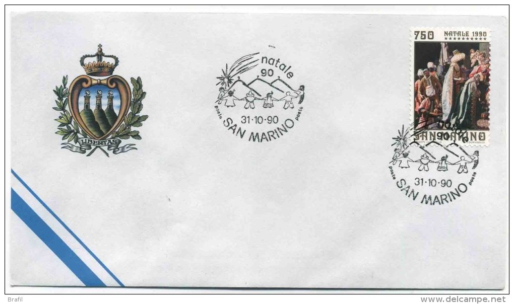 1990 San Marino, Natale , Con Annullo Ufficiale - Variétés Et Curiosités
