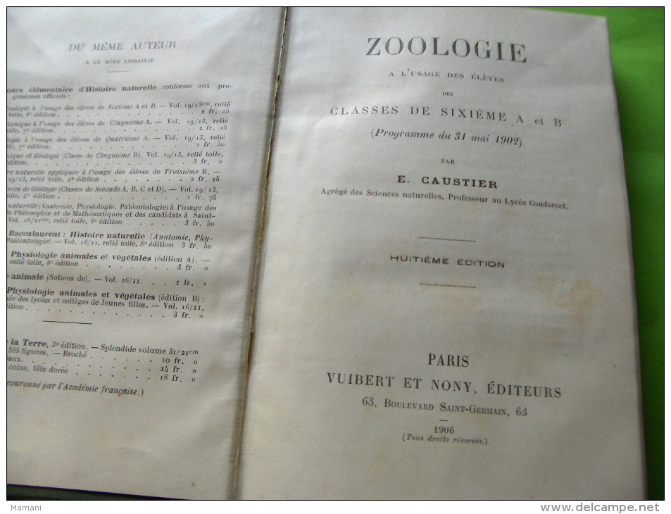 Zoologie De 1906 -caustier Classe De 6eme A Et B- - 1901-1940