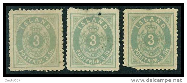 Iceland 1873 Official 3 X 3 Sk Grey No Gum With Fault Mi.2B MH AM.256 - Neufs