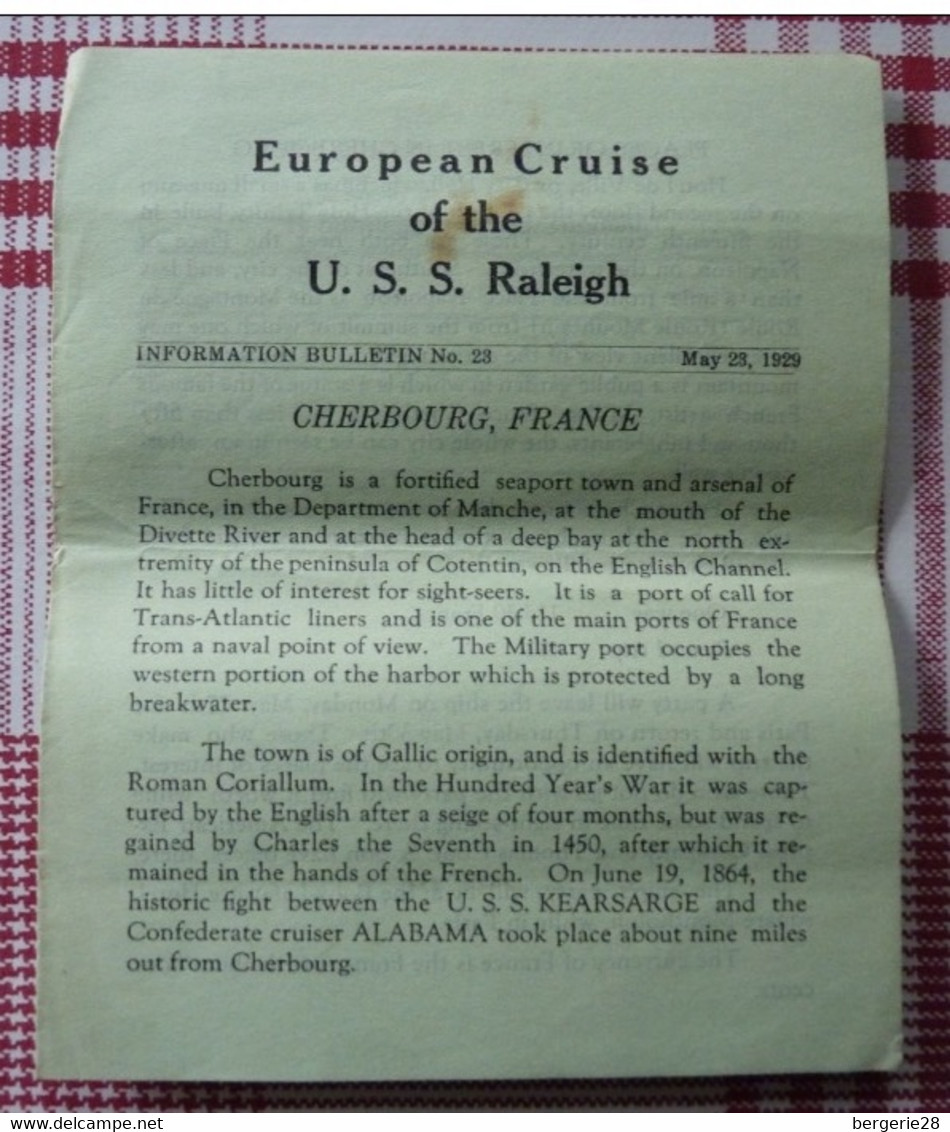 Européan Cruise Of The U.S.S. Raleigh - MAI 1929 - ITINÉRAIRE : ANTWERP - CHERBOURG - PLYMOUTH - GRAVESEND - - Etats-Unis