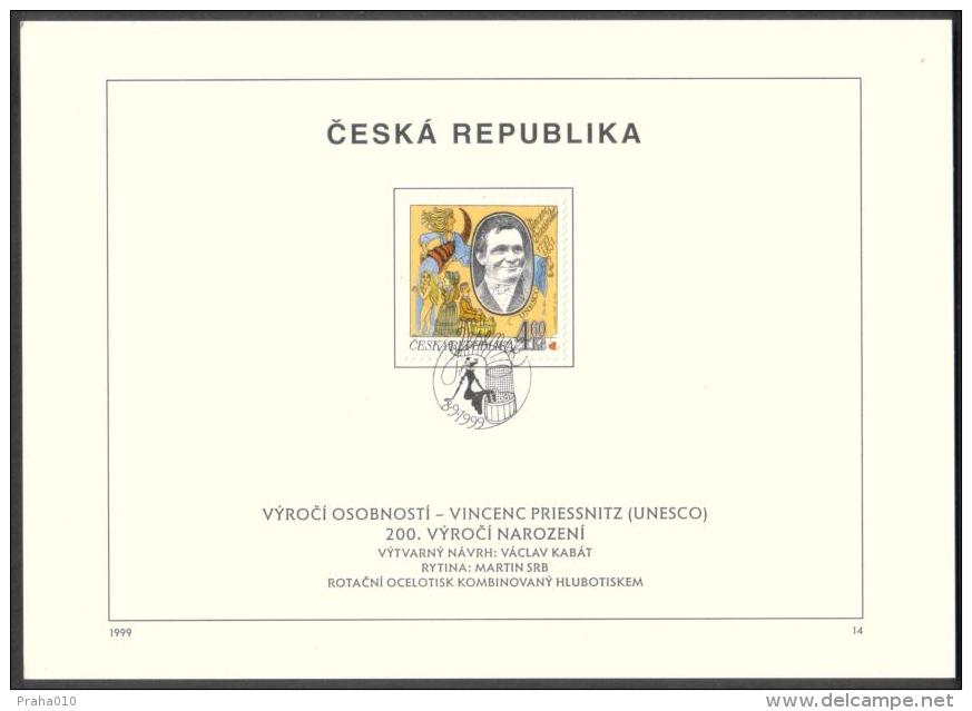Czech Rep. / First Day Sheet (1999/14) Jesenik: Vincenc Priessnitz (1799-1851) - Hydrotherapy (UNESCO) - Thermalisme