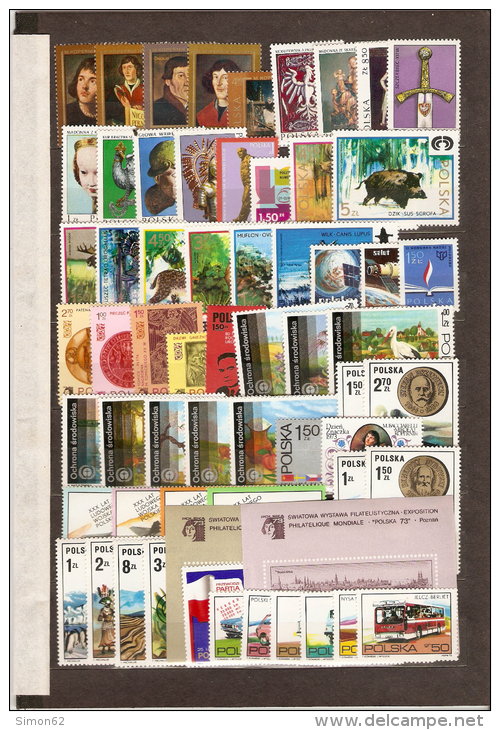 POLOGNE ANNEE COMPLETE 1973  NEUVE ** MNH LUXE  62 TIMBRES ET 2 BLOCS - Años Completos