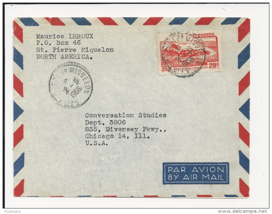 Lettre De Saint Pierre Et Miquelon De 1956  Pour Les USA - YT N°342 - Enveloppe - Covers & Documents