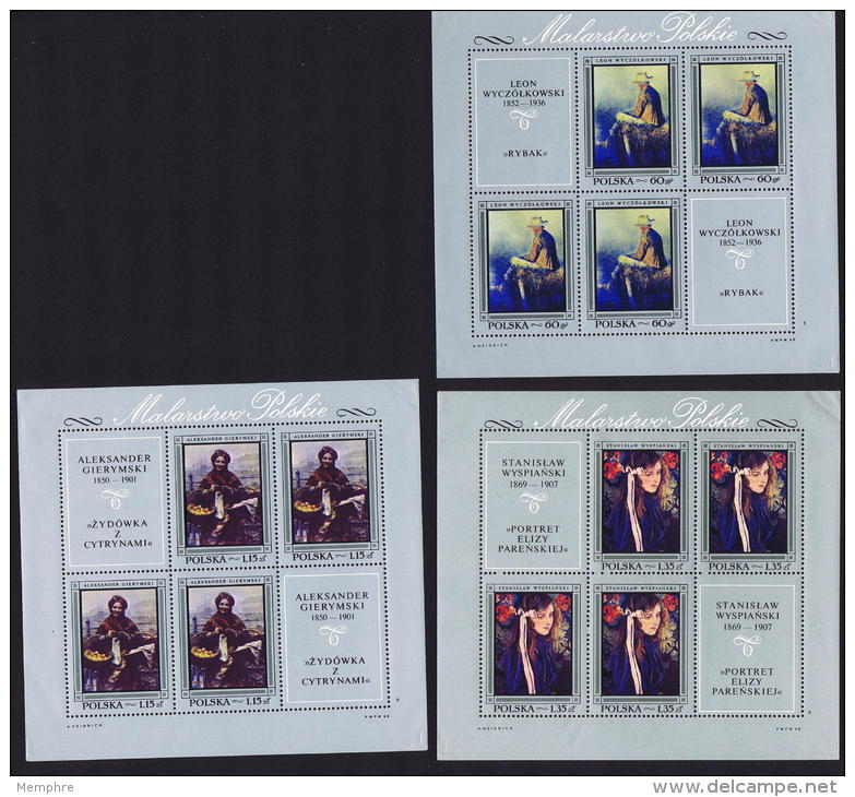 1970 Tableaux De Peintres Polonais En Feuillets De 4 Timbres Et 2 Vignettes ** MNH - Blocks & Sheetlets & Panes