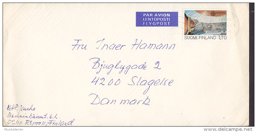 Finland Par Avion Lenoposti Flygpost Label 1983 Cover To SLAGELSE Denmark Europa CEPT Stamp - Lettres & Documents