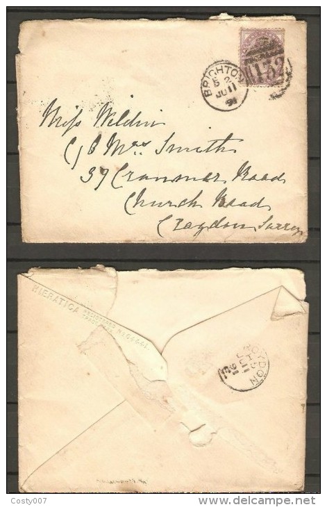 Great Britain 1891 Postal History Rare Victoria Cover BRIGHTON D.235 - Briefe U. Dokumente