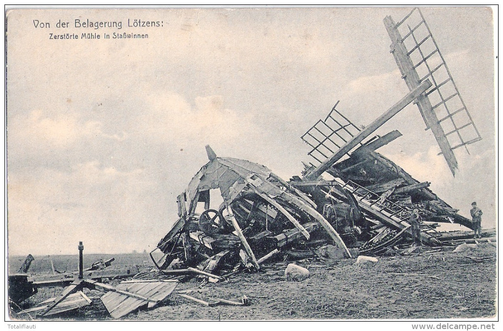 1. Weltkrieg WW I 1914/18 LÖTZEN Zerstörte Windmühle Staßwinnen Destroyed Mill Molen Moulin Sta&#347;winy Ungelaufen - Ostpreussen