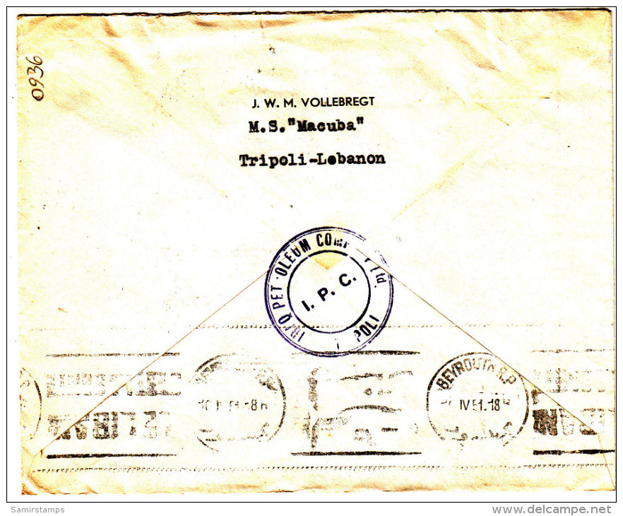 Lebanon-Liban Commercial Cover Sent 1951 Tripoli To Holland, Nice Clear Cancellation, Fine Condition,-2 ScansSKRILL ONLY - Lebanon