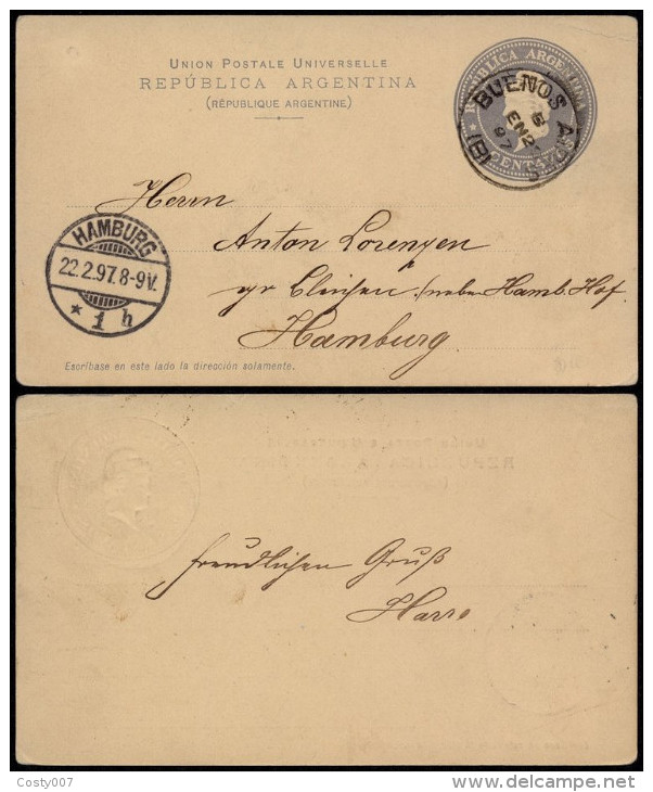 Argentina 1897 Postal History Rare Postal Stationery Buenos Aires To Hamburg Germany D.276 - Covers & Documents