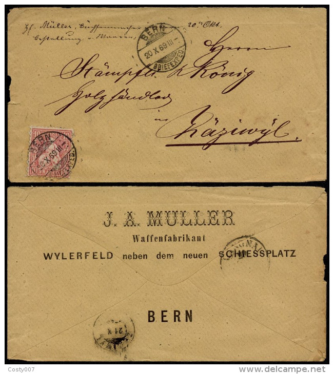 Switzerland 1869 Postal History Rare Cover Bern To Zäziwil D.279 - Covers & Documents