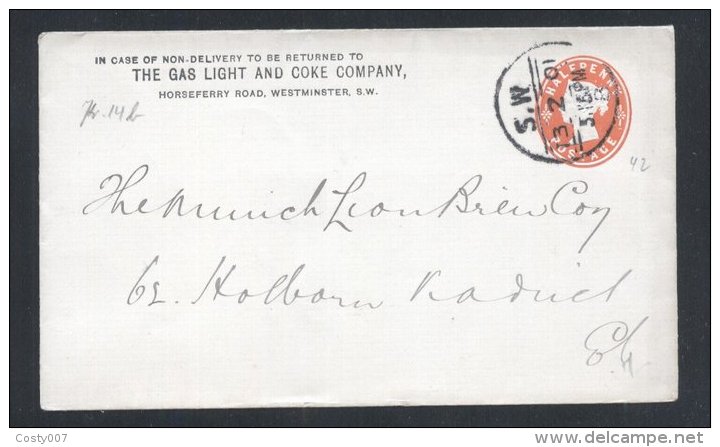 Great Britain - Postal History Rare Victorian 1/2d Orange Postal Stationery Cover From Gas Co. D.293 - Cartas & Documentos